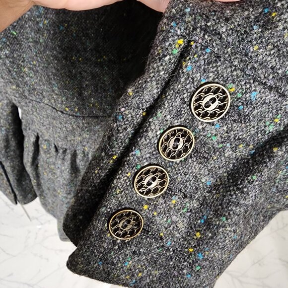 Cynthia Steffe Gray Tweed 100% Wool Double Breasted Peplum Peacoat - Picture 6 of 9